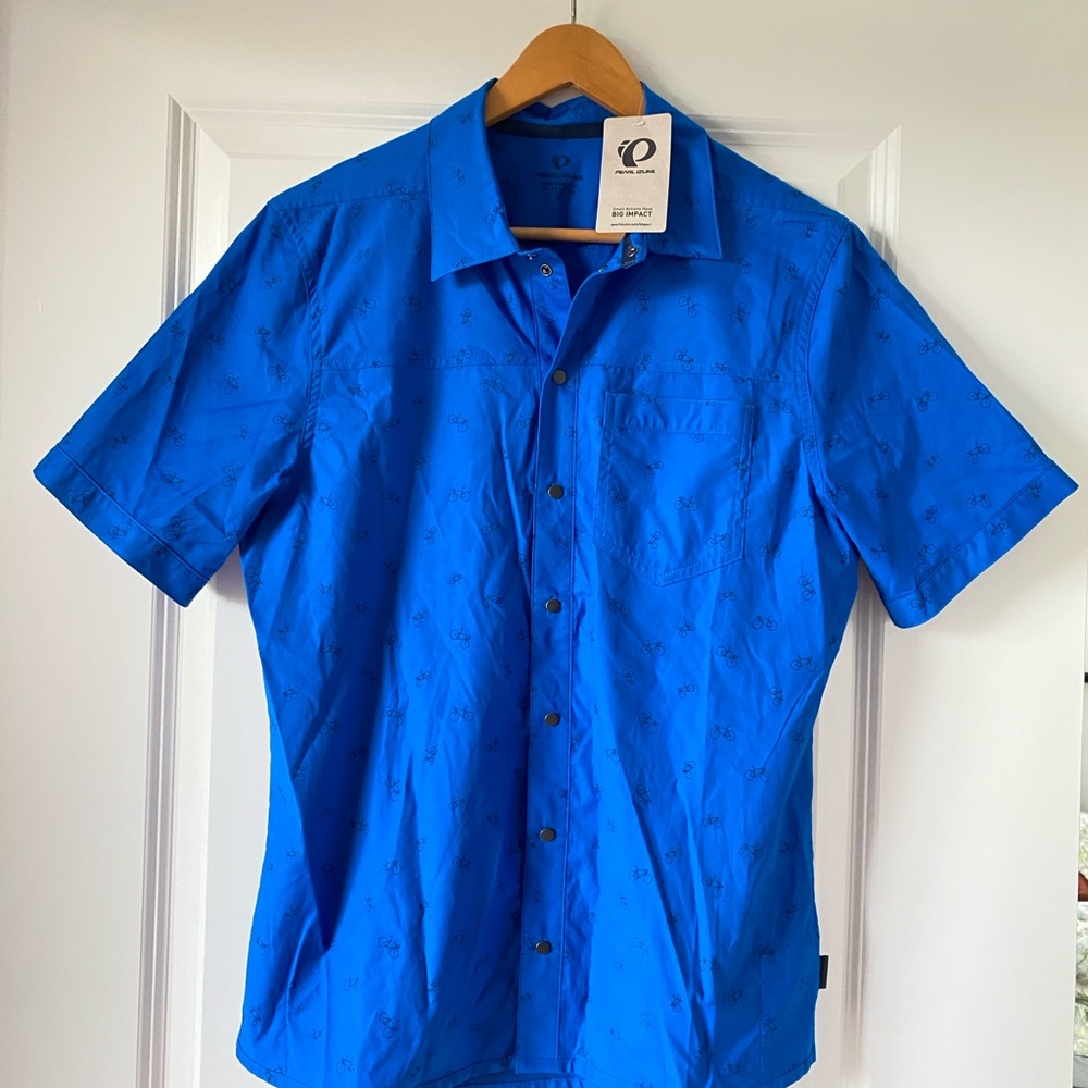 Pearl Izumi Men's Short Sleeve Button-Down Bike Shirt - Bright Blue